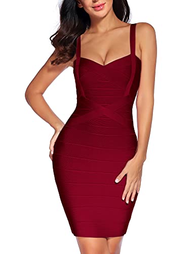 Damen Spaghettiträger Cocktail Party Bandage Bodycon Kleid Feier Clubwear, burgunderfarben, Klein Cover