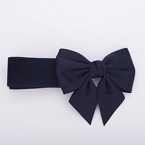 Wiwpar Sexy Bowknot Wide Elastic Waist Belts for Women Boho Vintage Wide Elastic Stretch Bow Waist Belt for Girls Women Lady Dresses(navy blue)4