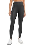 CRZ YOGA Matte Faux Leather Leggings 28" - Butterluxe High Waisted Stretch Ankle Womens Leather Pants Pleather Tights Black Foil Pattern Large