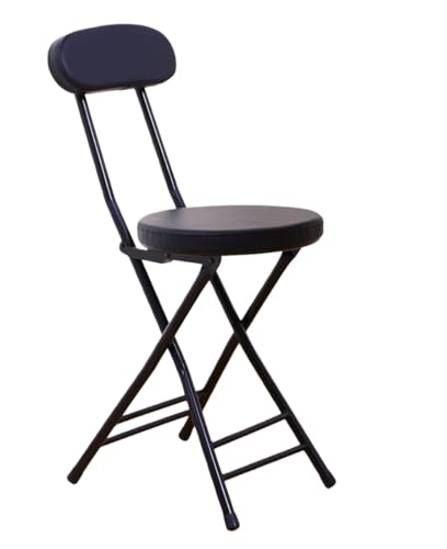 EVREFIN折りたたみ椅子パイプ状椅子背もたれメッシュ生地スリム軽量緩衝ポータブルキッチンスタイリッシュ折りたたみ家庭用背もたれレジャーダイニング寮腰掛け高ラウンド腰掛け携帯簡易 腰掛け (黒,レザーシート)