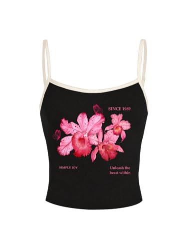 GORGLITTER Damen Y2K Spaghettiträger Top mit Blumenmuster Cami-Top...