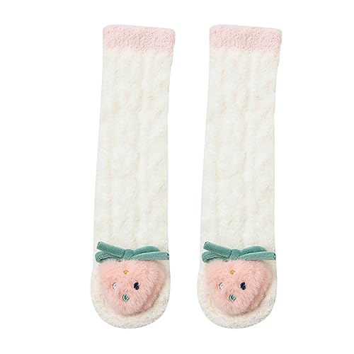 Baby Girls Boys Knee-High Socks Kids Toddler Non Slip Socks Infant 3D Cartoon Floor Socks Newborn Warm (White, One Size)
