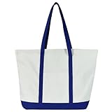 Leclane Canvas Tote Bag with External Pocket Large Patchwork Tote Bag Unisex Grocery Bags for Shopping Travel Camping Beach