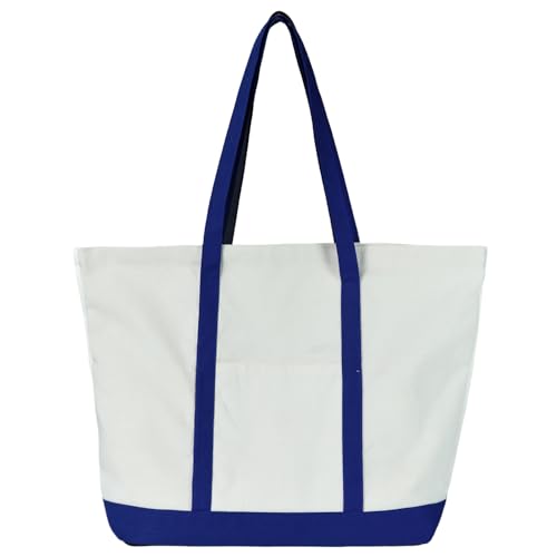 Leclane Canvas Tote Bag with External Pocket Large Patchwork Tote Bag Unisex Grocery Bags for Shopping Travel Camping Beach