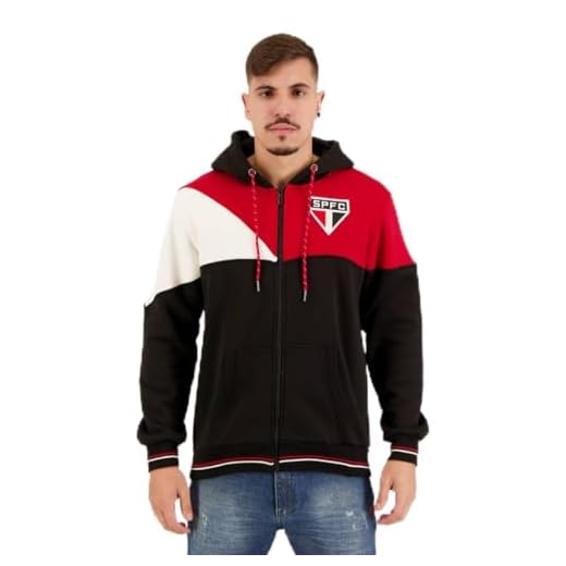 Jaqueta Moletom São Paulo Tricolor Preta e Vermelha