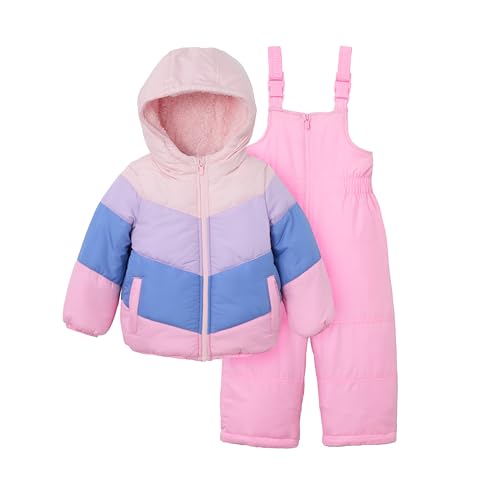 Carter's Girls' Snowbows 2-Piece Snow Set Winter Jacket and Snow Bib, Pink Purple, 4
