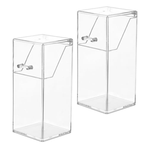 2Pcs Acrylic Makeup Brush Holder with Lid, Clear Makeup Holder, Cosmetic Organizer Cosmetic Storage Display Box for Dressing Tables and Vanity, 3.34 x 3.34 x 8.25inch