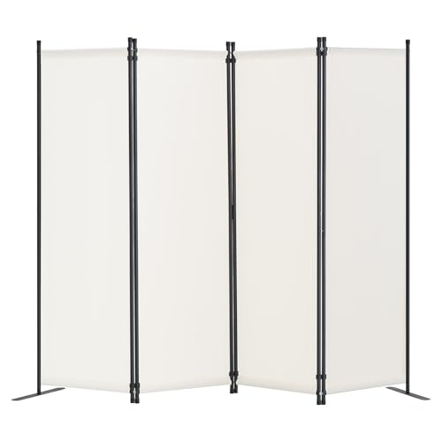 VEVOR Biombo Separador Plegable 4 Paneles con Marco de Acero al Carbono y Tela de poliéster Separador de Ambientes de Privacidad 228x45x172,5 cm para Oficina, Dormitorio, Comedor, Estudio, Blanco