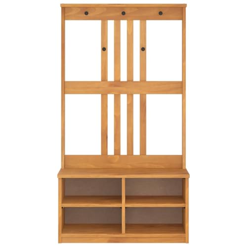 Perchero de entrada SANDNES en madera de pino de 87x40x159,5 cm con banco 5