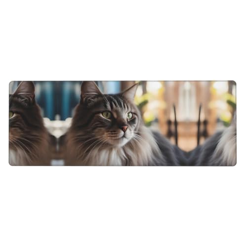 Tapis de souris chat 80x30 cm en caoutchouc épais pour bureau et jeux