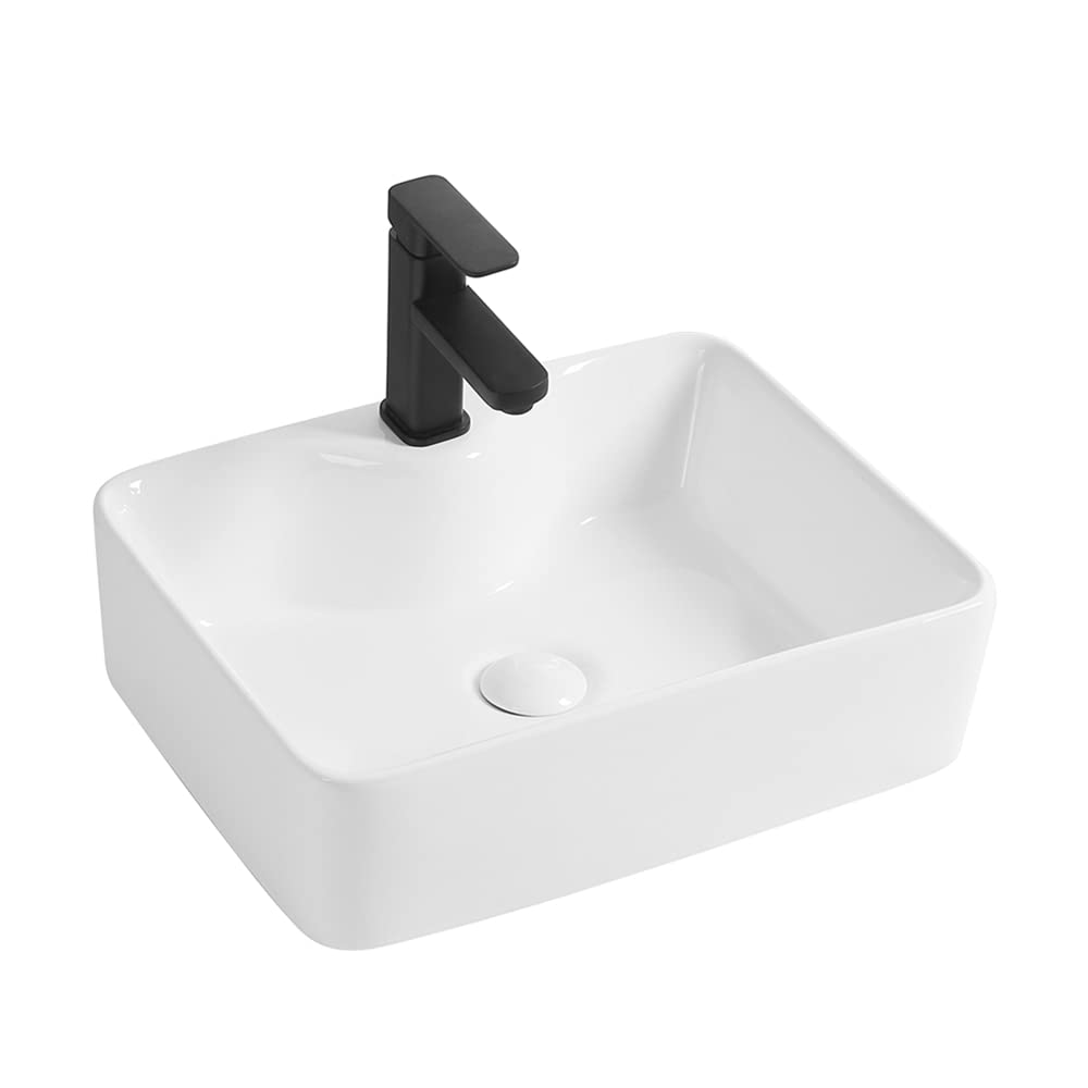 Inbagno Lavabo da appoggio Rettangolare 48x37 cm con Foro Rubinetto, Design Moderno in Ceramica Bianca Lucida