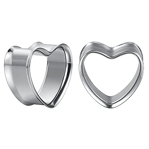 COOEAR 1 Pair Stainless Steel Gauges For Ears Heart Shape Ear Tunnels Plugs Flesh Stretchers Expander 0g to 1 Inch.