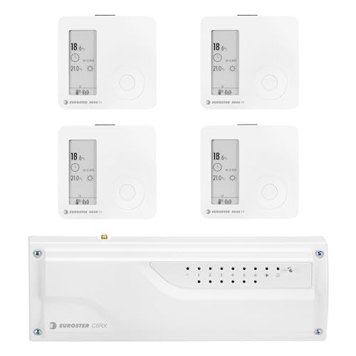 Preisvergleich Produktbild EUROSTER Funk Fußbodenheizungssteuerung für 4 Räume. Inhalt: Steuerungsmodul für 230 V Stellantriebe (NC) und 4 batteriebetriebene Funk-Wandthermostate Weiß