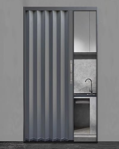 Custom Gray Aluminum Accordion Folding Door, 80" High Interior Door with Lock, Magnetic Closet Door for Bedroom, Basement, Garage - Size 90x203cm (35.4x80in)