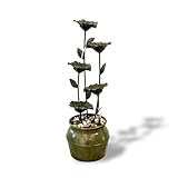 XBrand 34.3' H Zinc Metal Flower Fountain with River Stones – Indoor & Outdoor Water Feature