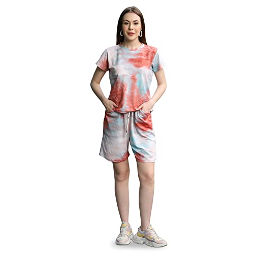 Image of DHRUVI Trendz Co Ord Set for Women | Outfits Tracksuit Set | Co Ord Set for Women | Travel Co Ord Set for Women |Tie Dye Printed Short | Half Sleeve