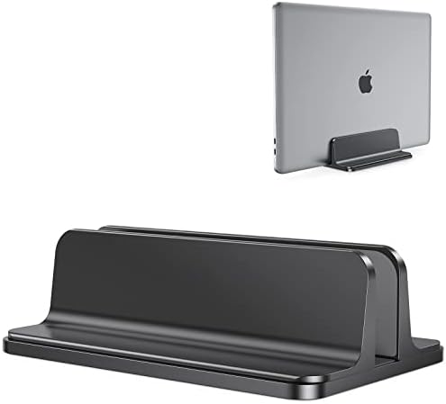 OMOTON Vertical Laptop Stand Holder, Desktop Aluminum Stand for MacBook with Adjustable Dock Size, Fits All MacBook, Surface, Chromebook and Gaming Laptops (Up to 17.3 inches), Black