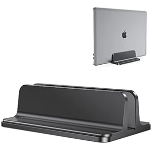 Vertical Laptop Stand Holder, OMOTON Desktop Aluminum Stand for MacBook with Adjustable Dock Size, Fits All MacBook, Surface, Chromebook and Gaming Laptops (Up to 17.3 inches), Black