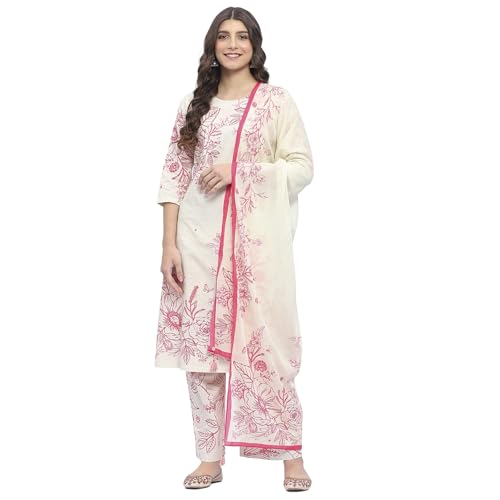 Image of BIBA Women Cotton Straight Printed Suit Set