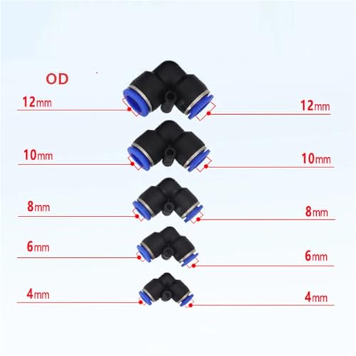 Conectores neumáticos PV 10mm tipo L unión rápida codo plástico mangueras neumáticas pack 100 3