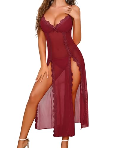 Niwicee Lingerie Donna Sexy Intima Babydoll Pizzo Maglia Lunga Trasparente
