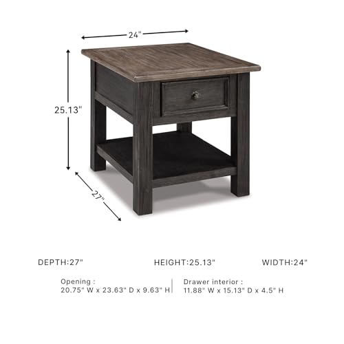 Image of Signature Design by Ashley Tyler Creek End Table, Farmhouse Wood | Smooth-gliding drawer, Open shelf for organized storage, Durable solid and engineered wood and veneers