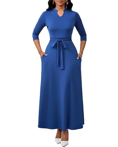 Image of BubFee Maxi Dresses for Women Semi Formal Long Dress 3 /4 Sleeve Casual A-line Church Dresses with Pockets