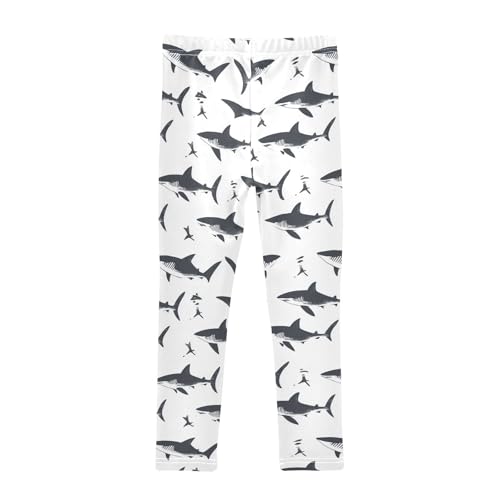 Shark Girls' Leggings Toddler Doodles White Kids Yoga Pants Dance Active Tights 4T2