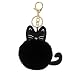 Qinlee - Portachiavi a forma di palla di peluche, con simpatico gatto e ciondolo per cellulare, zaino per auto, portachiavi per donna e ragazza (nero)