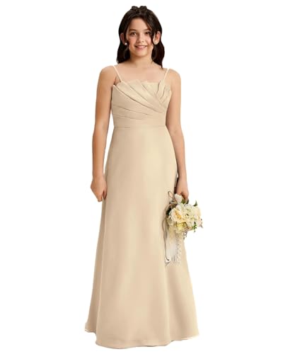Eraphelle Champagne Elegant Flower Girls Dresses for Pleated Girls Wedding Guest Birthday Party Long Father Daughter Dances Dress Size 11