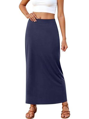 ANRABESS Maxi Skirts for Women Summer Casual Elastic Waisted Ankle Length Flowy Swing 2026 Spring Long Skirt Navy Blue