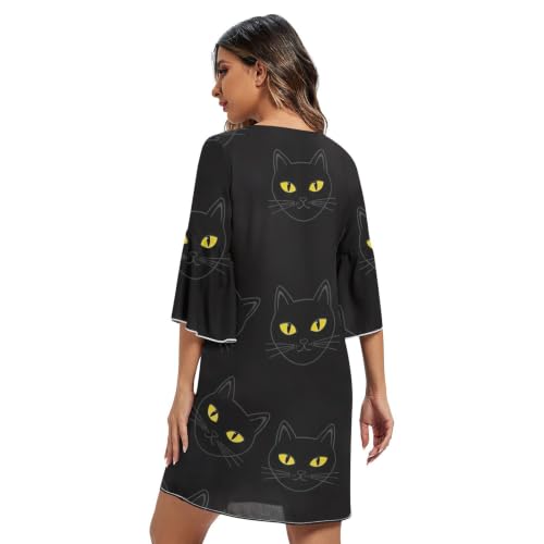 Robe d'été décontractée Funny Cat à manches 3/4 fluides et légères