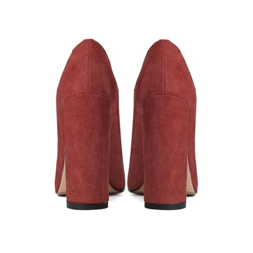 LEHOOR Women Chunky High Heel Pumps Pointed Toe Animal Print Suede Closed Toe Sandals 4 Inch Block Heel Slip On Dress Pumps Shoes Sexy Office Ladies Evening Party 4-11 M US3