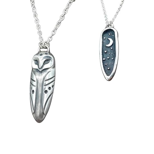 Lucky Silver Owl Necklace,Oxidized Vintage Owl Pendant with Moon and Stars,Retro Owl Moon Clavicle Chain,Halloween Animal Pendant Necklace Jewelry Christmas Gifts