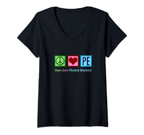 Womens Peace Love Physical Education PE Teacher Cute P.E. V-Neck T-Shirt