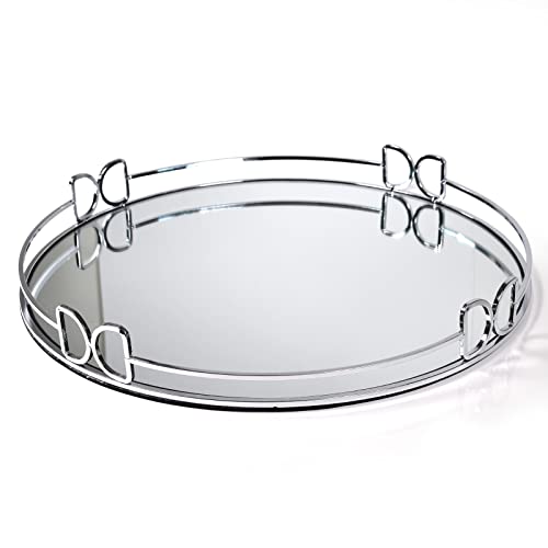 Lindlemann Decorative Tray - Metal Mirrored Vanity Tray With Distinctive Butterfly Handles - Elegant Design For Perfume Jewelry Makeup, Easter & Mothers' Day Gift (Glass, 16In, Silver) #TOP2