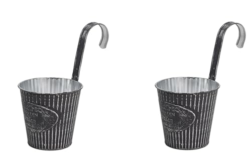 DARO DEKO Metall Hängetopf grau Ø 16cm - 2 Stück Blumentopf hängend Balkon Übertopf