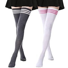 2 Pairs Stockings With Stripe A: White, Grey