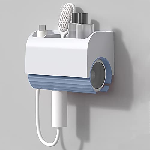 Hair Dryer Holder Wall Mounted, 3 in 1 Adhesive Bathroom Storage Hanging Rack Hair Styling Tool Organizer for Hair Dryer, Curling Wands, Hair Straighteners, Bath Supplies