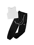 Ecolala Girls' 2 Piece Outfits Sleeveless Crop Tank Tops and Cargo Pants Clothing Set Black 11-12Y
