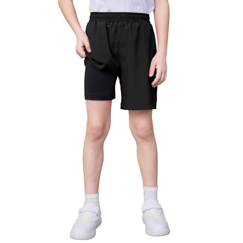 QBK Boys 2-in-1 Athletic Running Shorts with Compression Liner Lightweight Quick Dry 3T-16Y