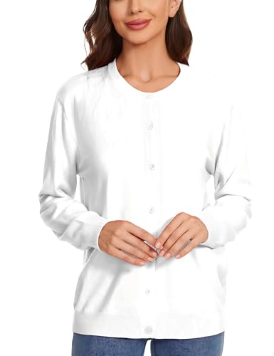 Image of Womens Cardigan Sweaters Basic Button Down Casual Dressy Classic Crewneck Long Sleeve Spring Outfits (S-2XL)