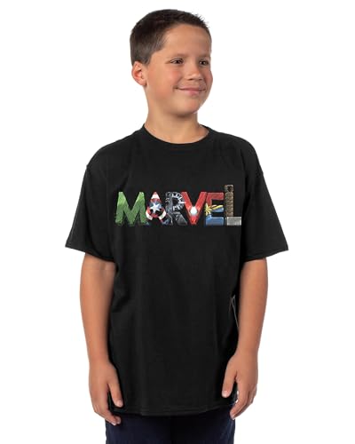 Marvel Boys' Superhero Inspired Character Filled Block Letter Logo Design Kids T-Shirt (X-Small, 4/5) Black