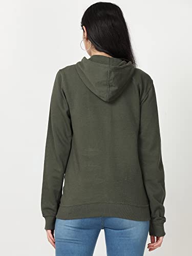 Image of Wafaa Women's Cotton Plain Hooded Neck Full Zipper Sweatshirt Hoodies with Kangaroo Pocket