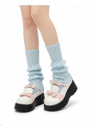 Chunky knit boot cuffs, thermal stretchy leg warmers for women & girls. Multi-size & color. prefer gift. (20, Light Blue, 40cm)
