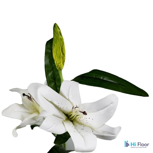 Image of Enhance Your Space with Artificial Leaf Decor Foliage for Stunning Interiors Decorative Items for Home;Office; Room; Living Room; Table; (Without Vase) (Pack of 1, White Lily)