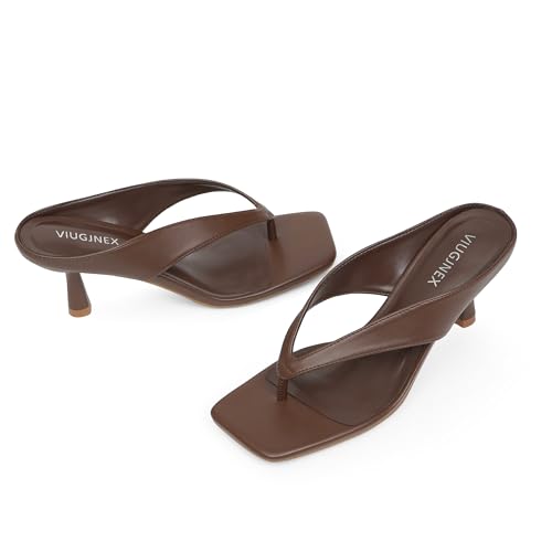 Brown Flip Flop Kitten Heels for Women 2025 Thong Heels Small Low Short Heel for Women Square Open Toe Strappy Heeled Sexy Comfortable Stiletto Slingback Slip on Dressy Sandals Size 63