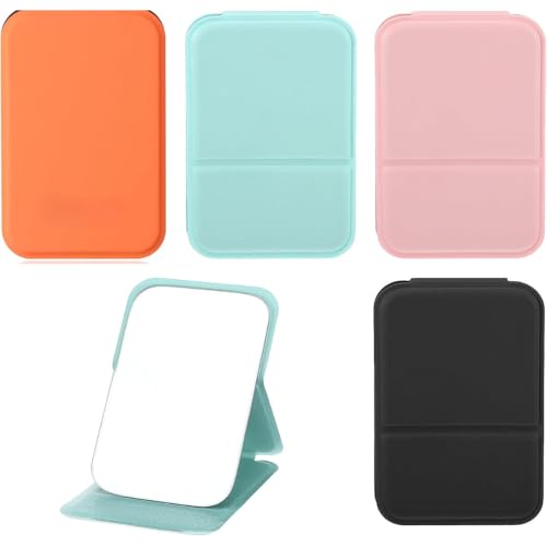Espelho Portátil de Bolso com Suporte Dobrável – Compacto, Leve e Elegante para Maquiagem, Cuidados com a Pele e Retoques Diários, Ideal para Bolsa, Viagens e Necessaire (PRETO)