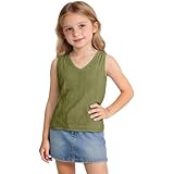 Tank Top Kinder Mädchen Baumwolle Leinenbluse Sommer Shirt Ärmellose Einfarbig Tanktop V-Ausschnitt Musselin Bluse Bequeme Freizeit Tops Basic Tanktops Luftig Kinder Oberteile für Mädchen 3-14 Jahre