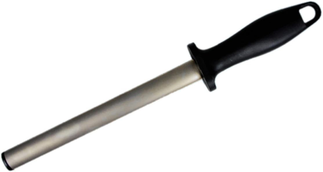 Diamond Sharpening Rod 12 Inch Carbon Steel Sharpener | Ergonomic Rubber Handle, Black Finish, Hanging Loop, Precision Sharpening for Kitchen and Use